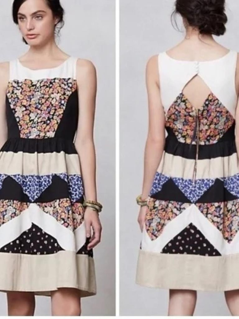 Sleeveless Floral Patchwork Midi Dress - Multicolor